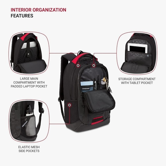 SwissGear Camo Black and Red Backpack Brand New - Picture 5 of 9
